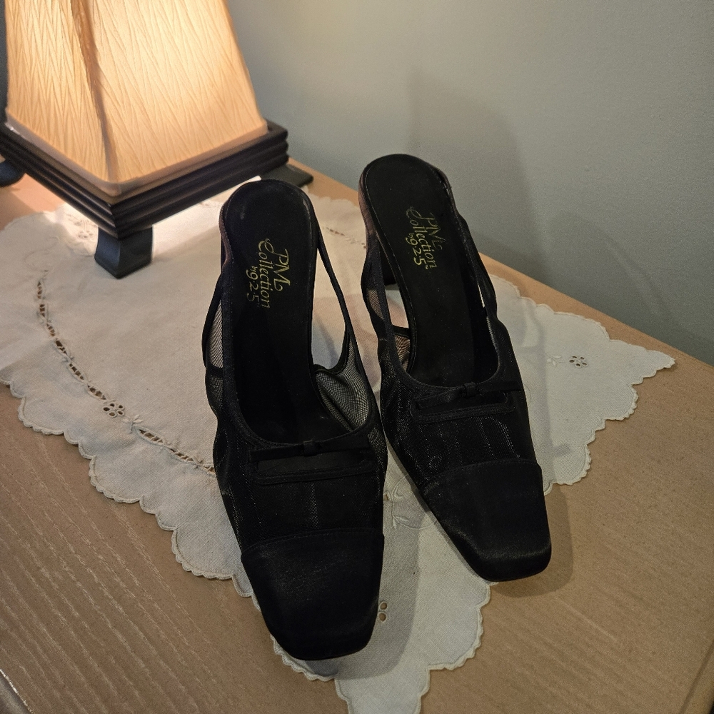 Chic Black Mesh Women's Heels with Bow Detail, Size 9.5 - Picture 8 of 13